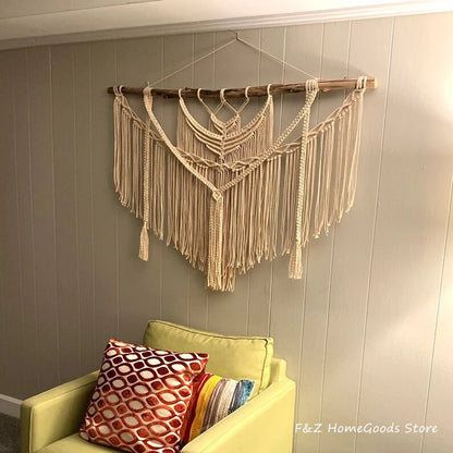 Large Layered Macrame Wall Hanging Tapestry Hand Weaving