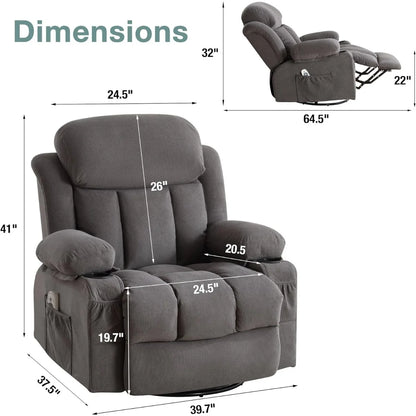 Swivel and Rocking Massaging Recliner with Heat and Vibration