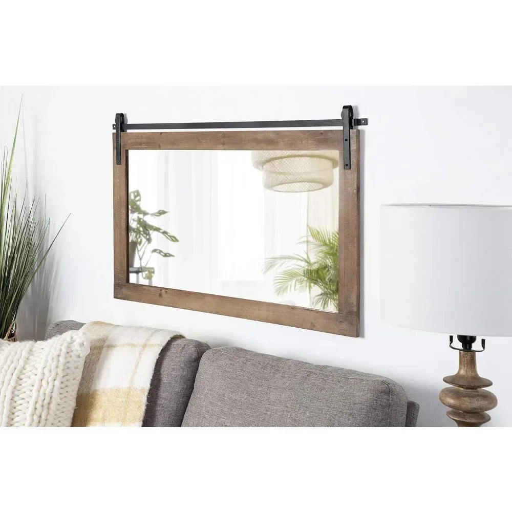 Farmhouse Horizontal Wood Framed Wall Mirror, 40 x 26