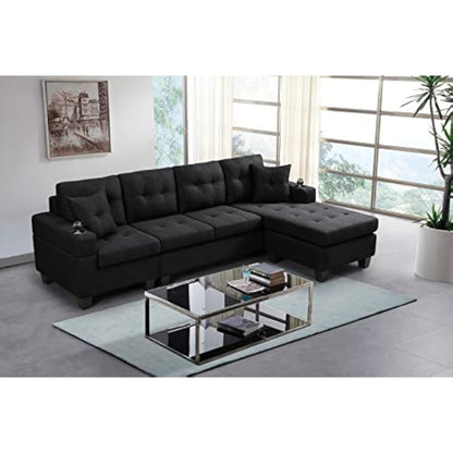 L-shaped Upholstered Modular Sofa with Reversible Chaise Lounge