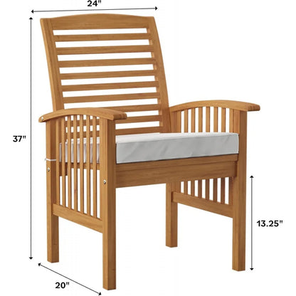 Modern 2 Piece Solid Acacia Wood Slat Back Outdoor Dining Chairs