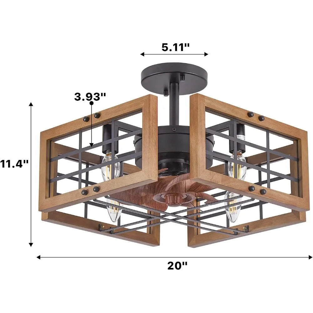 Wooden Embedded Ceiling Fan Light and Remote Control