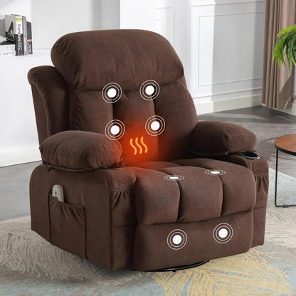 Swivel and Rocking Massaging Recliner with Heat and Vibration