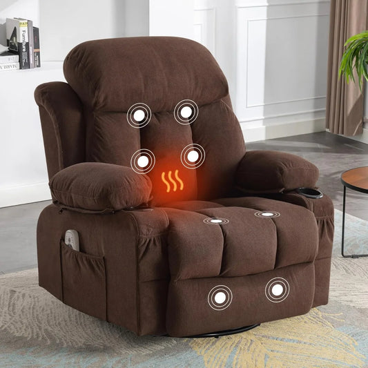 Swivel and Rocking Massaging Recliner with Heat and Vibration