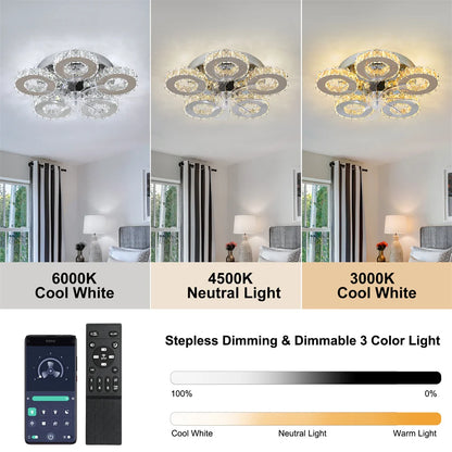 Luxury Crystal Ceiling Fan Lamp LED APP Remote Control