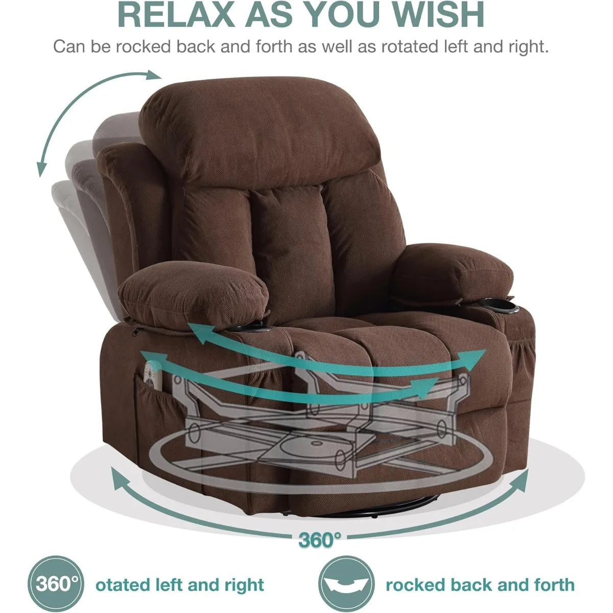 Swivel and Rocking Massaging Recliner with Heat and Vibration