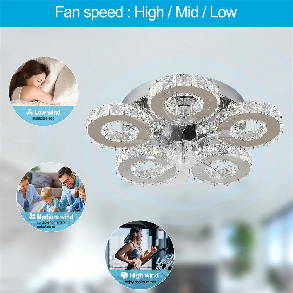 Luxury Crystal Ceiling Fan Lamp LED APP Remote Control