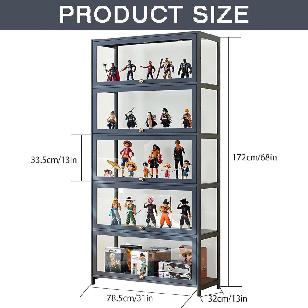 Display Cabinet, 5-Tier Tall Bookcase with Adjustable Shelves