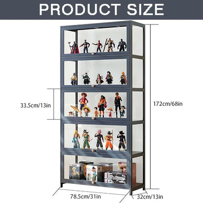 Display Cabinet, 5-Tier Tall Bookcase with Adjustable Shelves