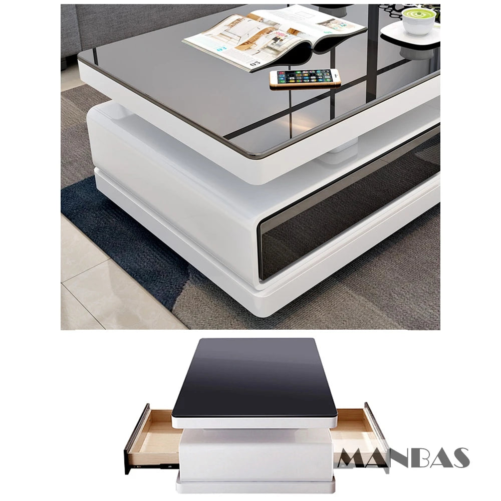 Modern  Shiny White / Black TV Stand & Smart Coffee Table