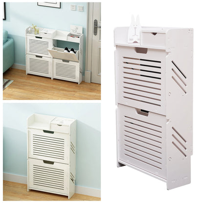 Shoe Cabinet for Entryway White Narrow Shoe Storage Flip Down Shoe Rack