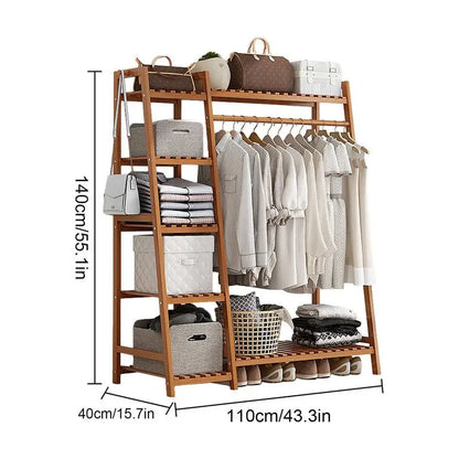 Wooden Clothing Garment Rack with Shelves Clothes