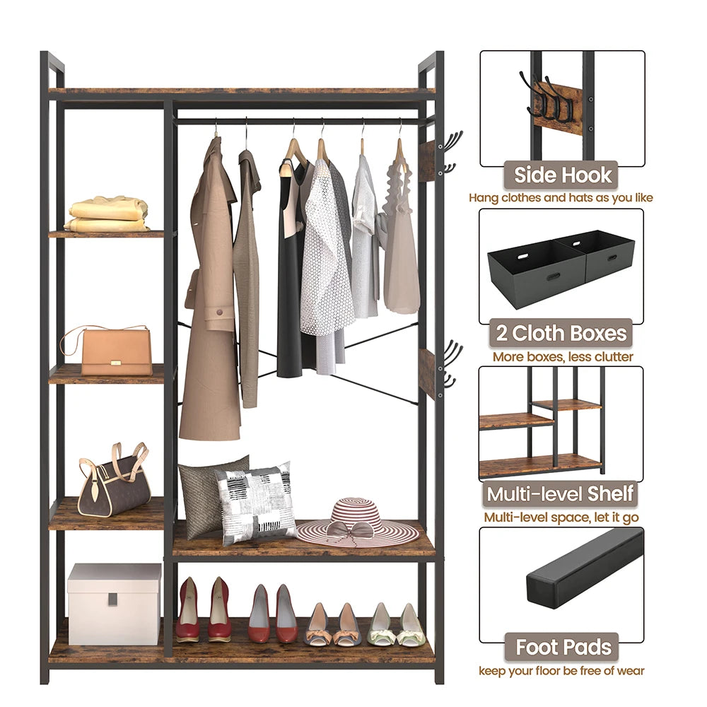 Free-Standing Closet System with Open Shelves and Hanging Rod 43.7’’W x 15.75’’D x 70.08’’H