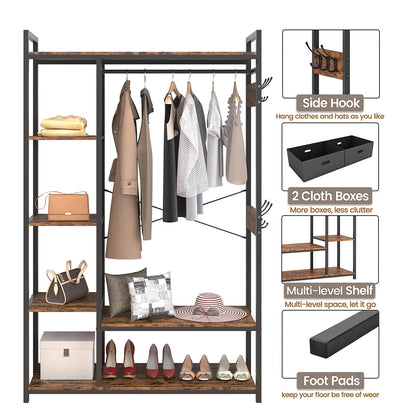 Free-Standing Closet System with Open Shelves and Hanging Rod 43.7’’W x 15.75’’D x 70.08’’H