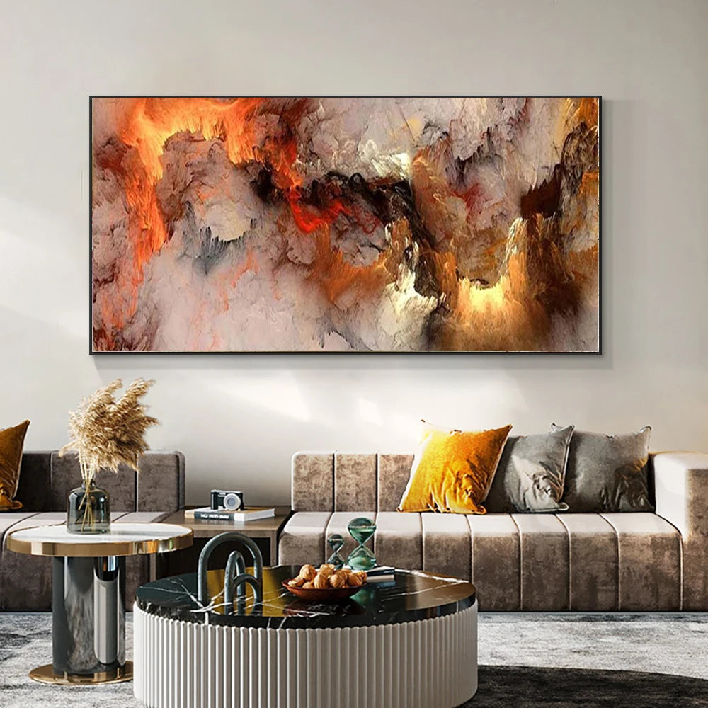 Grey Yellow Cloud Abstract Art Oil Painting Posters And Prints on Canvas