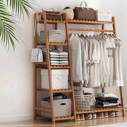 Wooden Clothing Garment Rack with Shelves Clothes