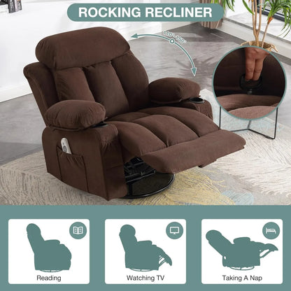 Swivel and Rocking Massaging Recliner with Heat and Vibration