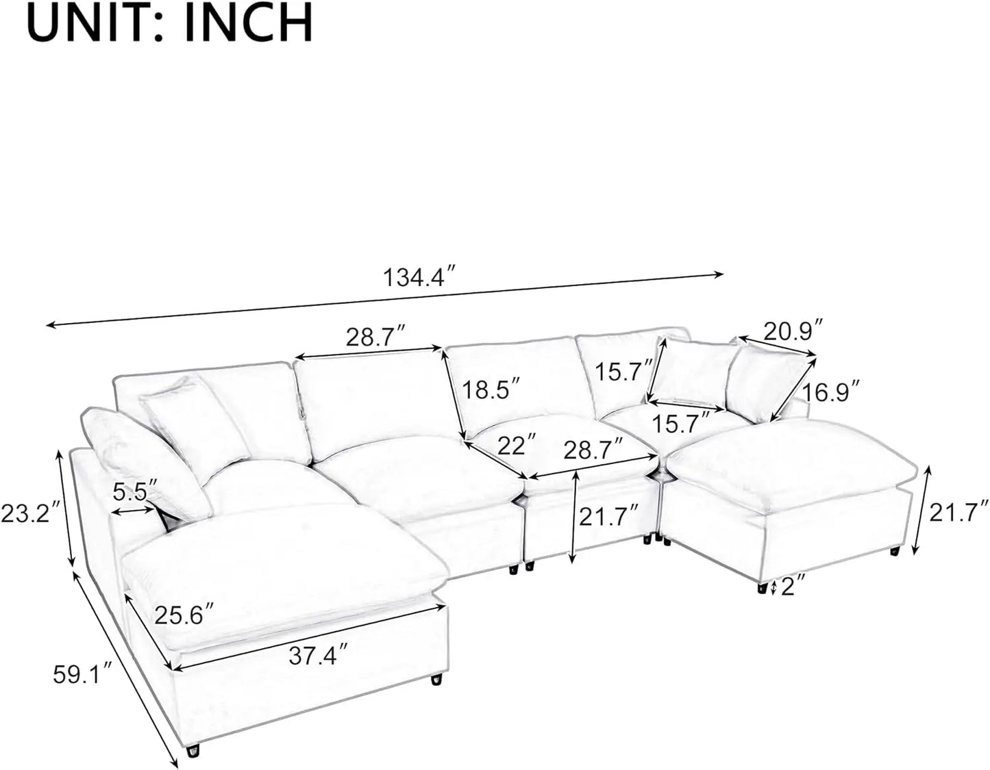 Modular Sectional Sofa with Double Chaise