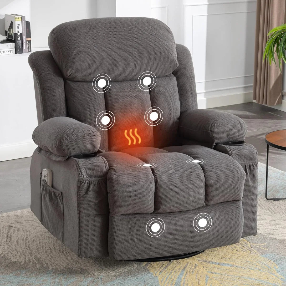 Swivel and Rocking Massaging Recliner with Heat and Vibration