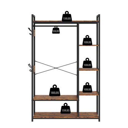 Free-Standing Closet System with Open Shelves and Hanging Rod 43.7’’W x 15.75’’D x 70.08’’H